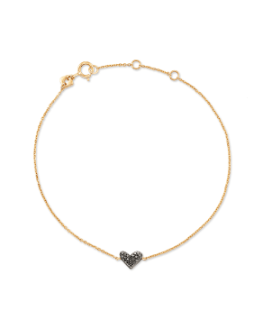 Heart 14k Yellow Gold Delicate Chain Bracelet in Black Diamond